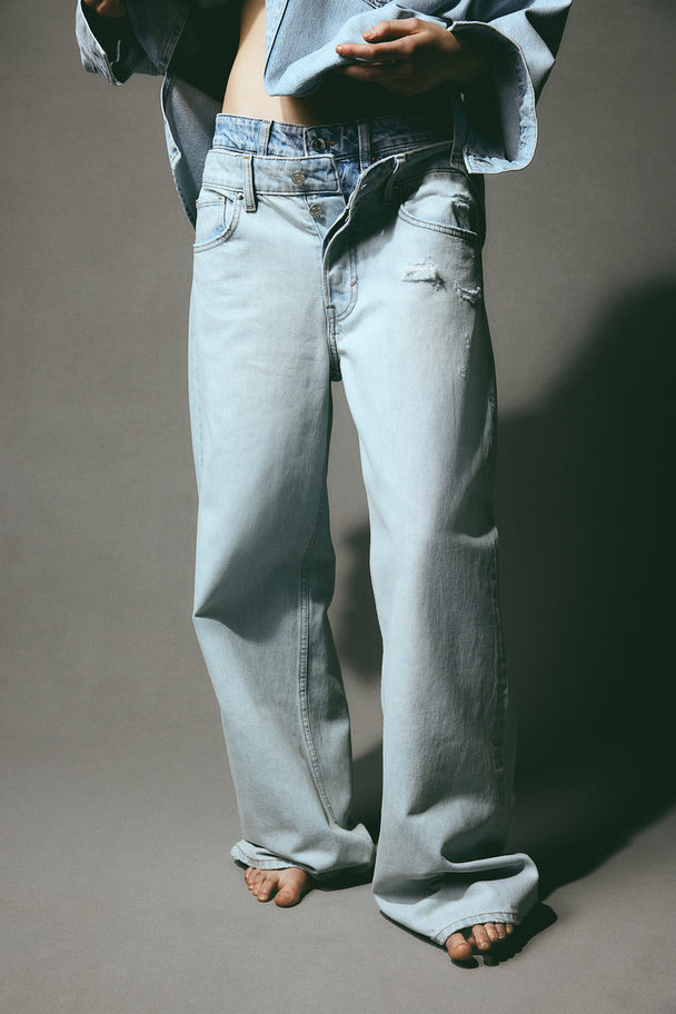 H&M Baggy Wide Low Jeans Blasses Denimblau