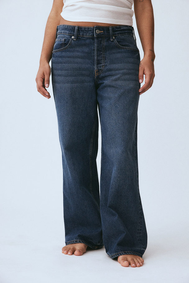 H&M Baggy Wide Low Jeans Dunkles Denimblau