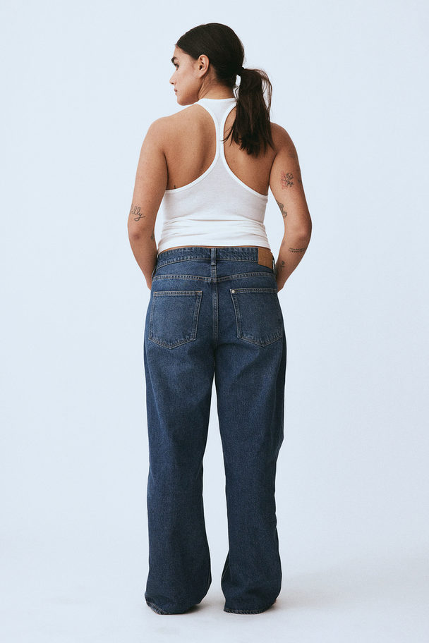 H&M Baggy Wide Low Jeans Dunkles Denimblau