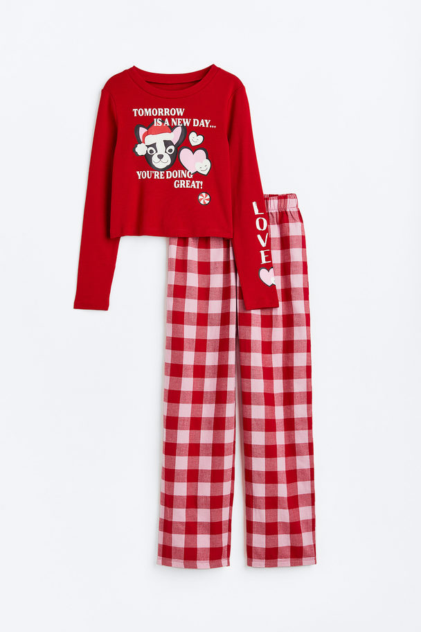 H&M Bedruckter Schlafanzug Rot/Hund