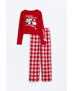 Bedruckter Schlafanzug Rot/Hund