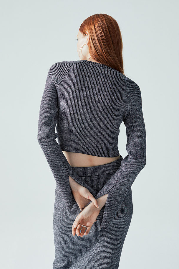 H&M Knitted Skirt Dark Grey/silver-coloured