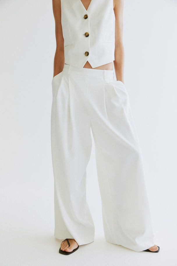 H&M Wide Tailored Trousers White