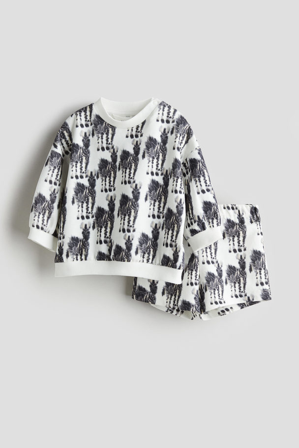 H&M 2-piece Sweatshirt Set White/zebras