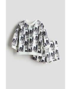 2-delt Sweatshirtsæt Hvid/zebraer