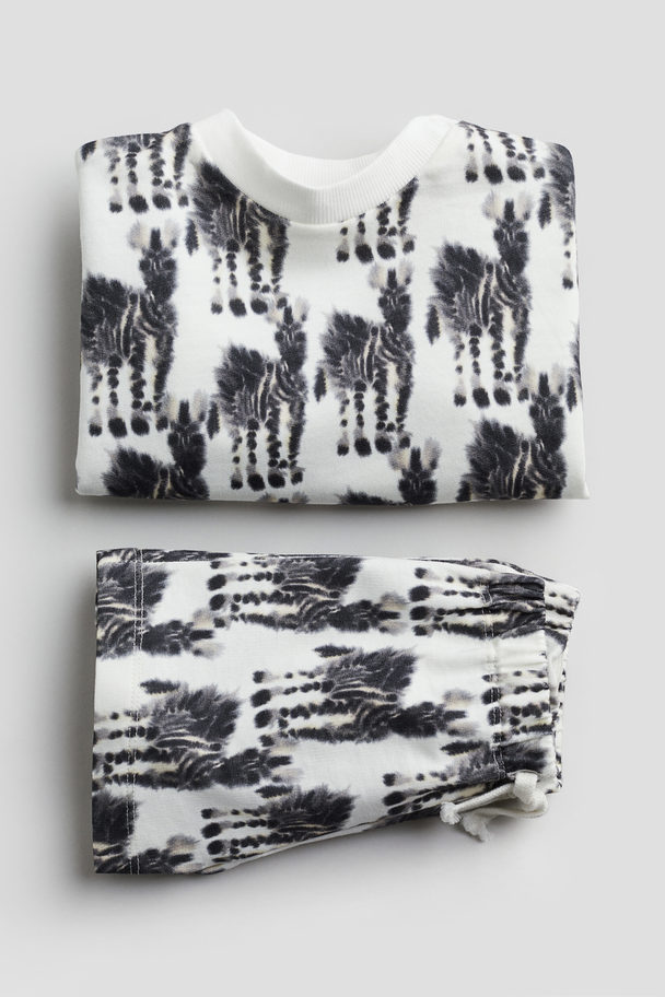 H&M 2-delt Sweatshirtsæt Hvid/zebraer