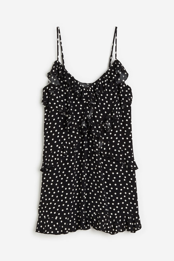 H&M Flounce-detail Mini Dress Black/spotted