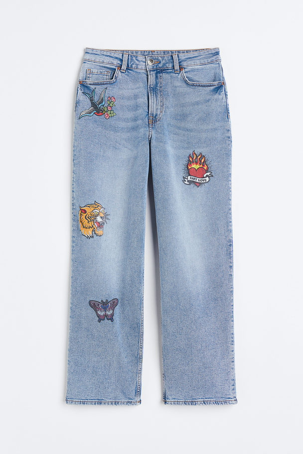 H&M 90's Mom Jeans Licht Denimblauw/vlinders