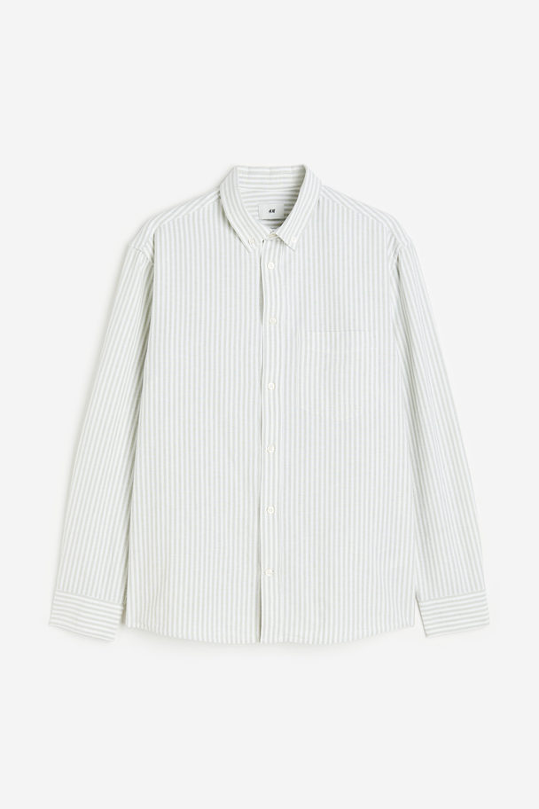 H&M Regular Fit Oxford Shirt Light Green/white Striped