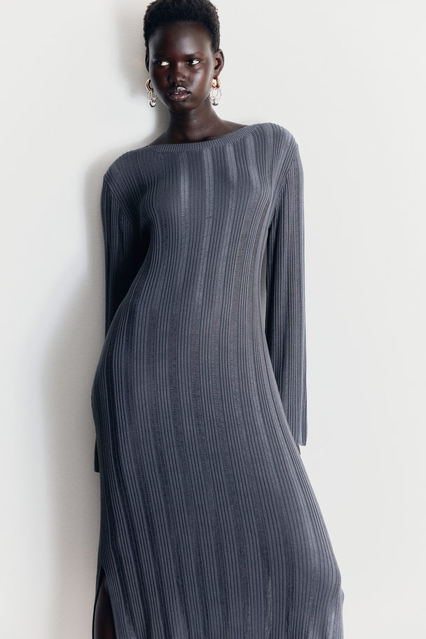 H&M Textured-knit Bodycon Dress Dark Grey