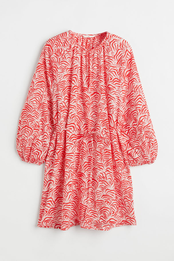 H&M Balloon-sleeved Dress Red/patterned
