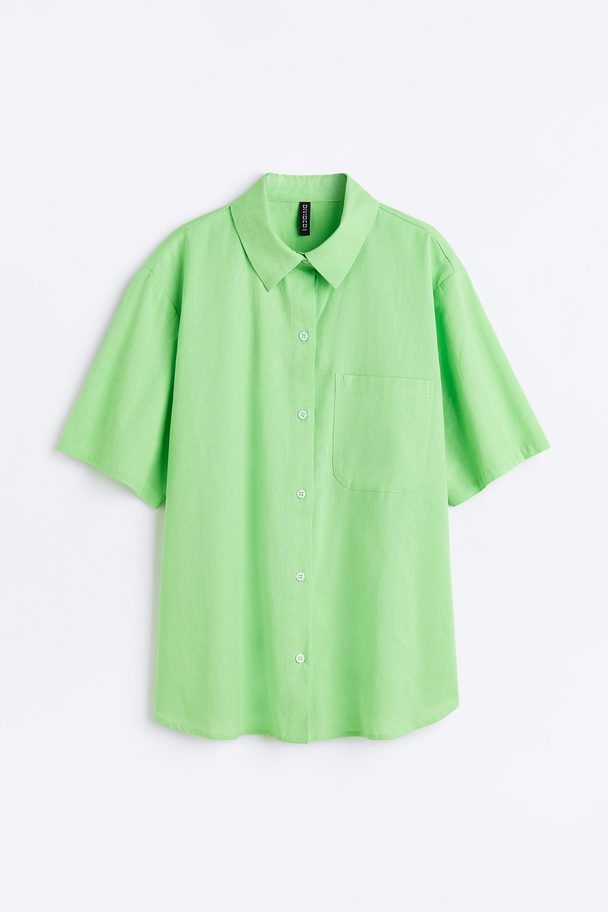 H&M Kortærmet Skjorte I Hørblanding Klar Grøn