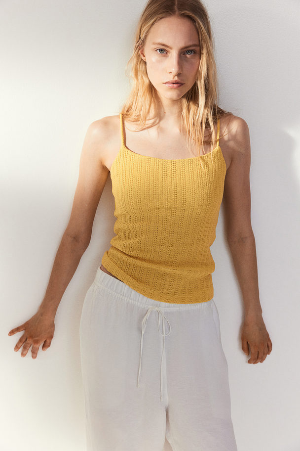 H&M Pointelle-knit Strappy Top Yellow