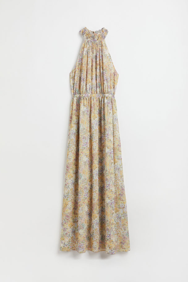 H&M Chiffongklänning Med Halterneck Ljusgul/blommig