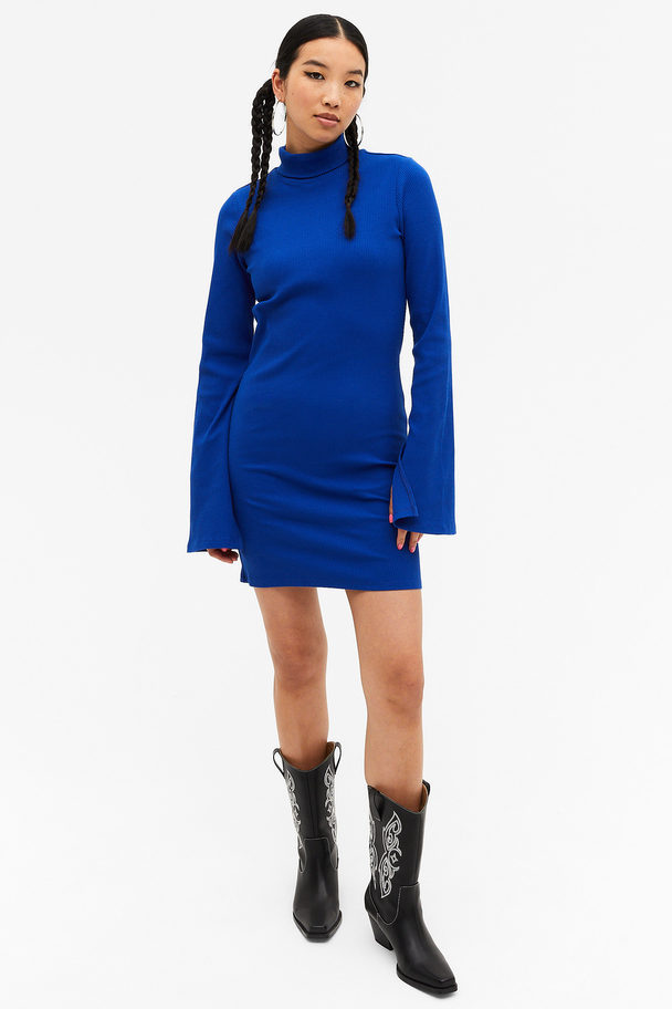 Monki Long Sleeve Turtleneck Mini Dress Royal Blue