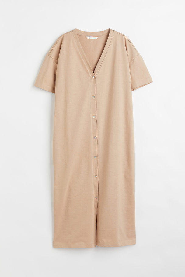 H&M Button-front Jersey Dress Beige