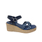 Girasol Blue Leather Wedge Sandal With Multicolored Braid