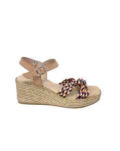 Girasol Beige Leather Wedge Sandal With Multicolored Braid