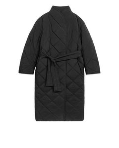 Quilted Shawl Collar Coat Black