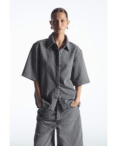 Short-sleeved Denim Shirt Washed Grey