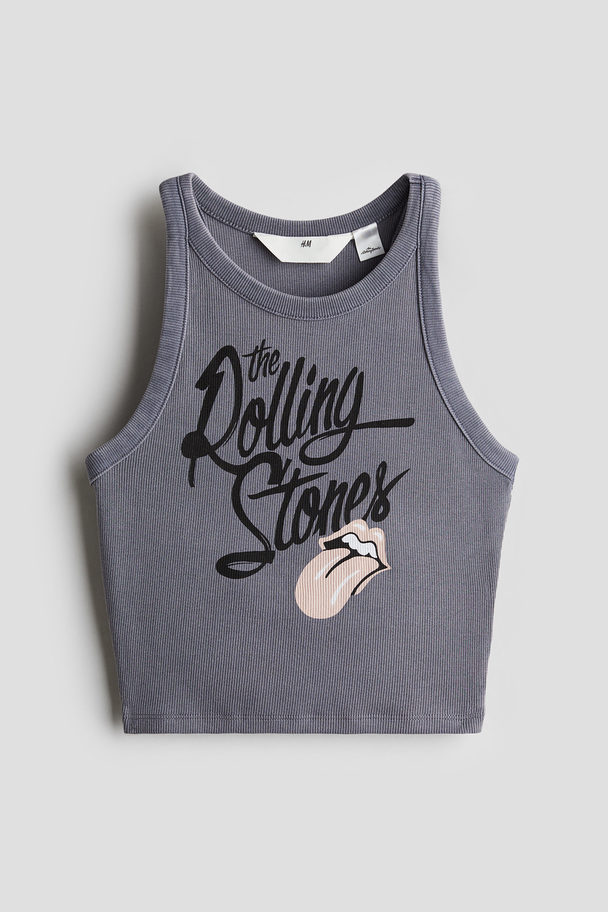 H&M Ribbed Vest Top Grey/the Rolling Stones