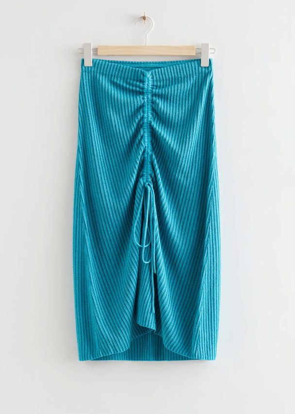 & Other Stories Rib Knit Midi Skirt Turquoise