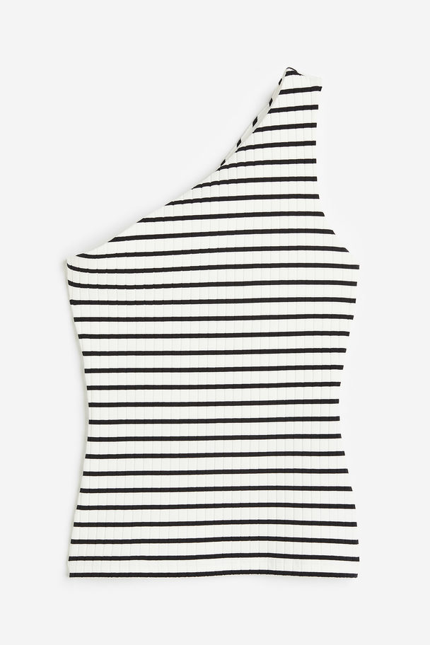 H&M One-Shoulder-Shirt Weiß/Gestreift
