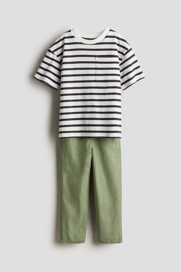H&M 2-piece Set Khaki Green/striped