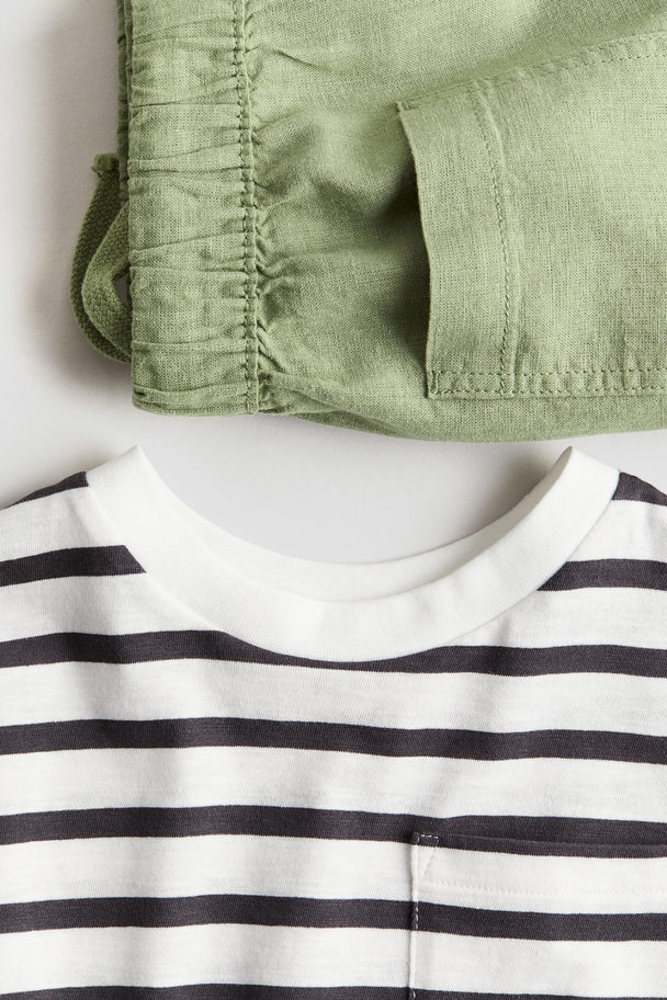 H&M 2-piece Set Khaki Green/striped
