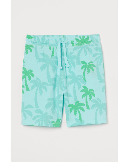 H&M Printed Jersey Shorts Turquoise/palm Trees