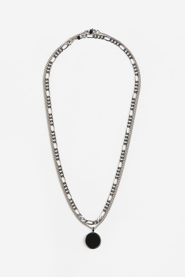 H&M 2-pack Necklaces Silver-coloured/black