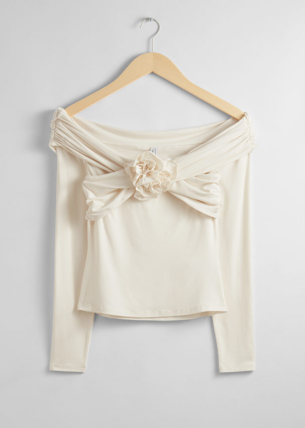 & Other Stories Ruched Off-shoulder Top Cream