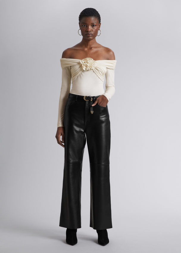 & Other Stories Ruched Off-shoulder Top Cream