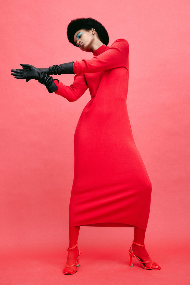 H&M Bodycon-kjole Med Halvpolo Rød