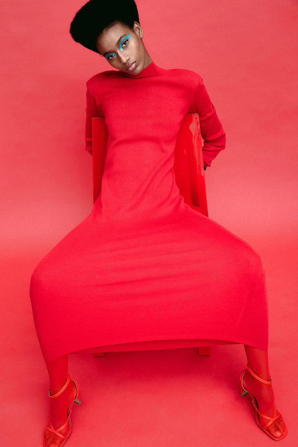 H&M Bodycon-kjole Med Halvpolo Rød