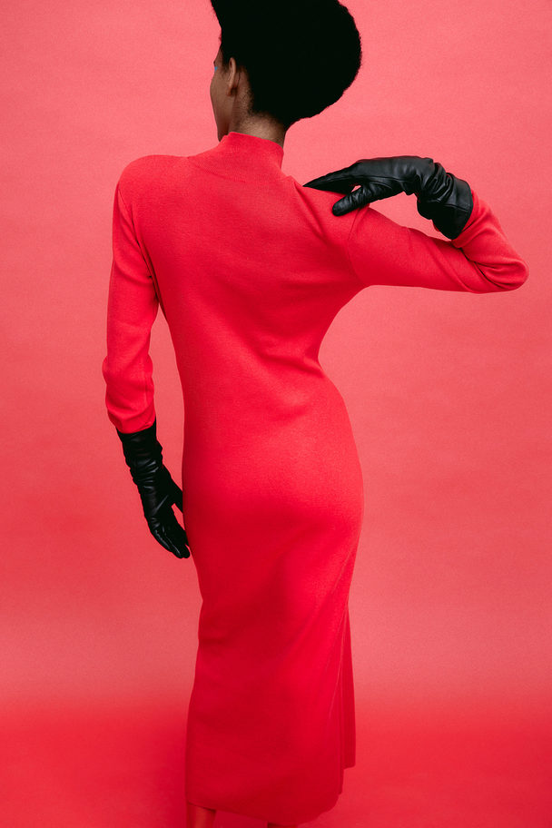 H&M Bodycon-klänning Med Halvpolo Röd