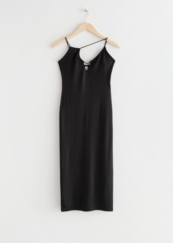 & Other Stories Asymmetrische Mouwloze Midi-jurk Zwart
