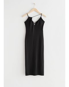 Asymmetric Sleeveless Midi Dress Black