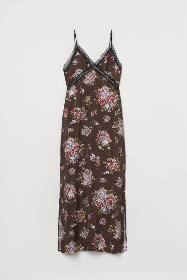 H&M Ankle-length Lyocell-mix Dress Dark Brown/floral