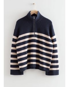 Sweater Med Halv Lynlås Blå/creme