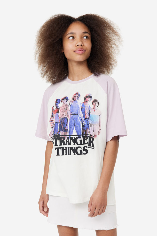 H&M Katoenen T-shirt Met Print Lila/stranger Things