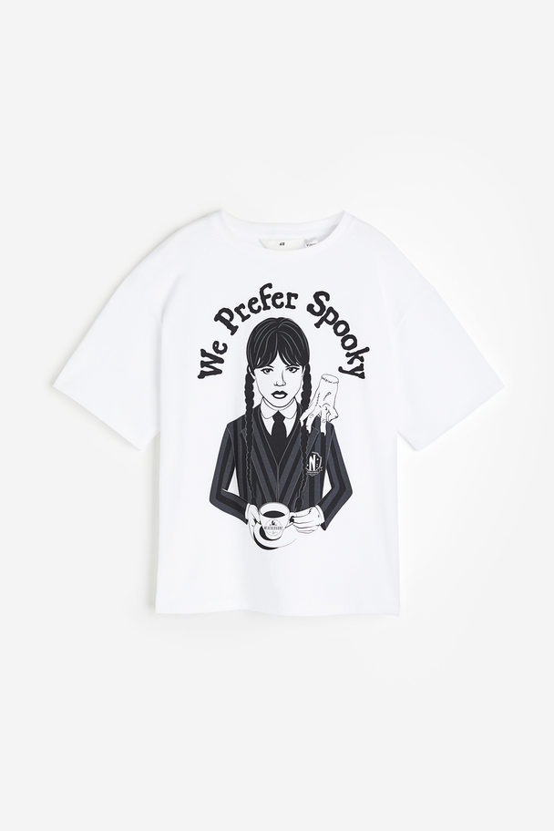 H&M Baumwoll-T-Shirt mit Print Weiß/Wednesday