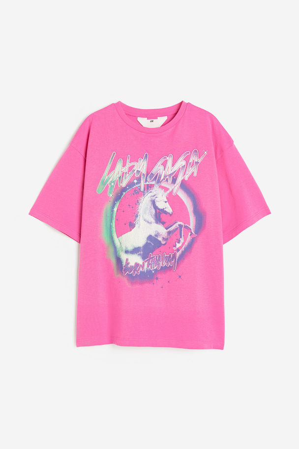 H&M Baumwoll-T-Shirt mit Print Rosa/Lady Gaga