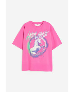 Katoenen T-shirt Met Print Roze/lady Gaga
