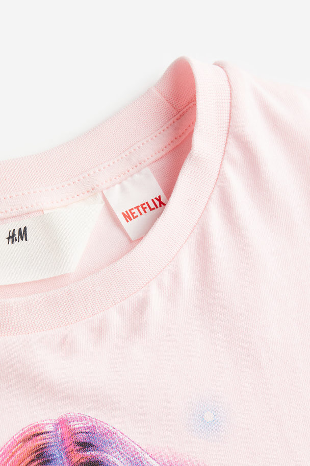 H&M Printed Cotton T-shirt Light Pink/stranger Things