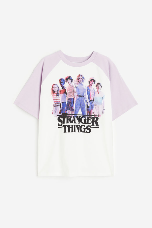 H&M Printed Cotton T-shirt Lilac/stranger Things