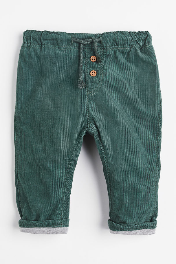 H&M Fully Lined Corduroy Trousers Dark Green