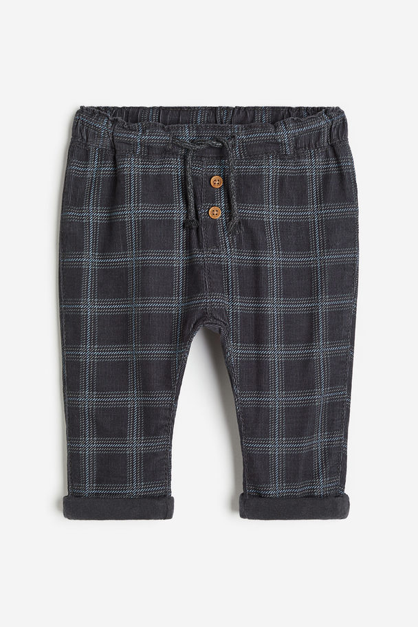 H&M Fully Lined Corduroy Trousers Dark Grey/checked