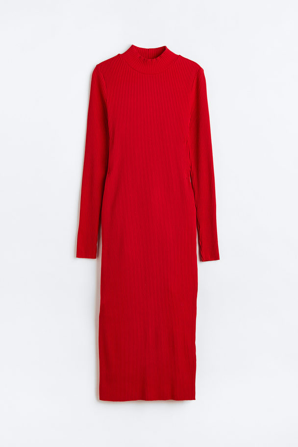 H&M Ribbed Turtleneck Dress Red