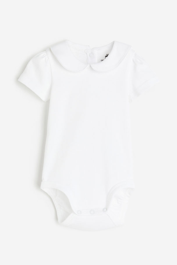 H&M Collared Bodysuit White/puff Sleeves